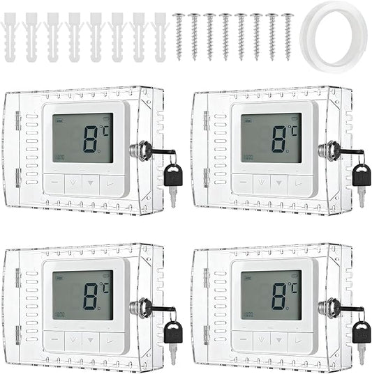 4 PCS Thermostat Lock Box with Key, Universal Thermostat Covers with Locks, Clear AC Lock Box Cover on Wall, Upgrade Thicken Universal Thermostats Cover, Fit Thermostats 6.1" x 5.4" x 3.2" or Smaller