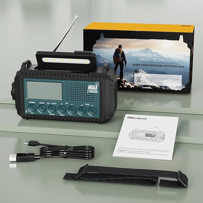 Emergency Weather Radio with AM/FM/NOAA/SW, 5 Ways Powered Solar Hand Crank Alert Radio with LCD Display&SOS, 5000 Portable Radio with Cellphone Charger, Flashlight, Reading Lamp, Headphone Jack