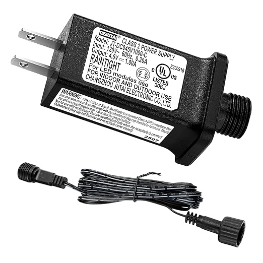 4.5V 1A LED Controller with Extension Cord, Replacement Model JT-DC45V1000-C Class 2 Power Supply IP44 LED Light Controller Low Voltage Transformer for Halloween Christmas Holiday String Light