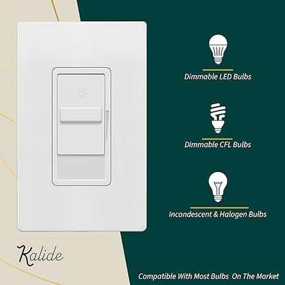 TOPGREENER Digital Dimmer Light Switch for 200W Dimmable LED/CFL Lights, Single Pole Led Slide Dimmer Switch, Neutral Wire Not Required, UL Listed, TGDS1-W, White,1 Pack