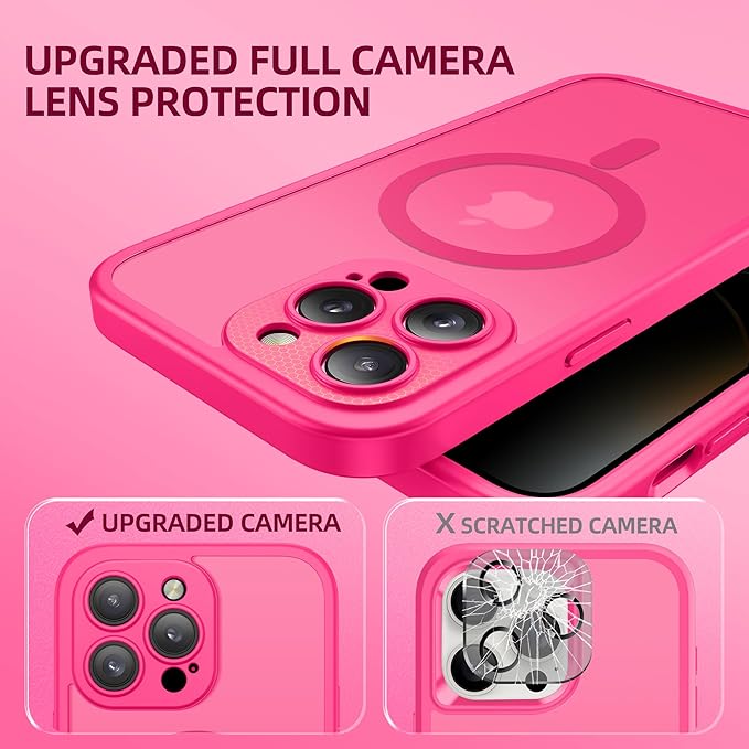 BERFY Magnetic for iPhone 14 Pro Max Case,Compatible with MagSafe,Built-in Privacy Screen Protector and Upgraded Camera Protection,Anti-Spy Full Body Shockproof Phone Case for 14 Pro Max 6.7",Hot Pink