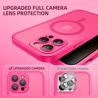 BERFY Magnetic for iPhone 14 Pro Max Case,Compatible with MagSafe,Built-in Privacy Screen Protector and Upgraded Camera Protection,Anti-Spy Full Body Shockproof Phone Case for 14 Pro Max 6.7",Hot Pink