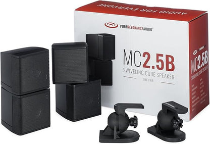 Pure Resonance Audio MC2.5B Mini Cube 2.5 inch Speaker Bundle with Installation Wire - Home Value Pack (4 Pack, Black) (with Brackets & Wire)