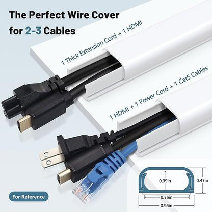 Cable Hider Raceway Kit, 68in (4X L17in) Wire Hiders for TV on Wall, Paintable Cord Cover Channel, Cord Hider for Wall Mounted TV in Home Office, 0.95in (W) x 0.47in (H), White