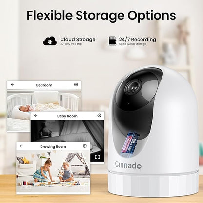 Cinnado 2K Home Security Cameras-2.4Ghz WiFi Indoor Camera with 360° Motion Detection for Pets/Nanny/Baby/Dog, 2 Way Audio, 24/7 SD Card Storage, Cloud Storage, Works with Alexa & Google Home, D1 4P