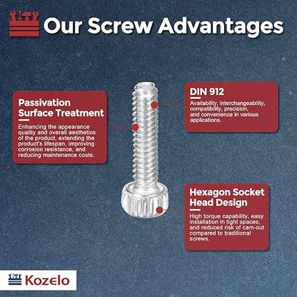 Kozelo 60pcs Socket Head Cap Screws - [M1.4-0.3 x 5mm] 304 Stainless Steel Allen Socket Drive for Electrical Motor 3D Printing Fan Engine Replacement Use, Silver