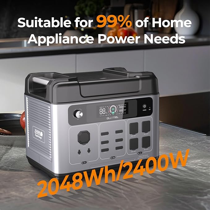 OUKITEL P2001 Plus 2400W Solar Generator(2025 NEW), 2048Wh Solar power station with 4 AC Outlets (5000W Peak), 1.5H Full Charging, APP Control Battery Backup for Home, Camping & RVs