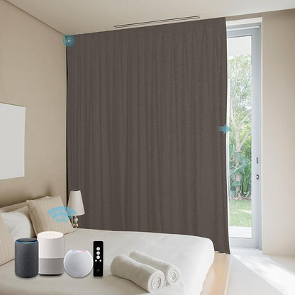 SmartWings Automatic Curtain Opener with Drapery, Motorized Vertical Blinds with Remote, Electric Closet Doors Sliding Panels Compatible with Alexa Google Homekit, 90% Blackout Coconut Brown