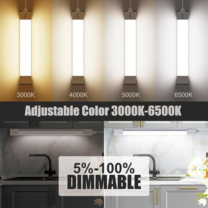 ONIDEK Under Cabinet Lights with Plug. 3000K-6500K Dimming and Color. with Wireless Control Panel and Remote Control.15W 1500LM for Garage, Kitchen, Bathroom, Closet, Office (16 inch-2pcs)