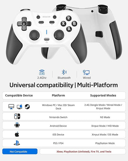 abxylute C5P Wireless Gaming Controller for PC/Switch/iOS/Android/PS3/PS4/Steam/MAC, 2.4 GHz Hall Effect Stick & Trigger Turbo-Remappable Back Buttons Rubberized Grip Console Layout Gamepad Vibration