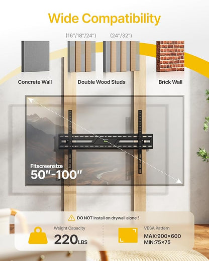 monTEK 15°Full Tilting TV Wall Mount for 50-100 inch Large TVs up to 220 LBS & 900x600mm Vesa, Effortless Tilt & Lock Heavy Duty TV Wall Mount Fits 32″/24″/18″/16″ Wood Studs TM1005W-LT