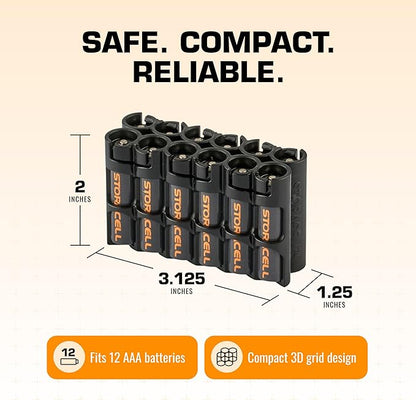 Storacell by Powerpax AAA Battery Storage Caddy, Black, Holds 12 Batteries (Not Included)