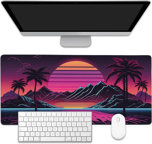 EOBKLAX Mouse Pad,Retro Sunset Desk Mat for Desktop,Desk Pad with Non-Slip Base and Stitched Edge,Extended Mousepad for Office and Home 35.4X15.7 Inch