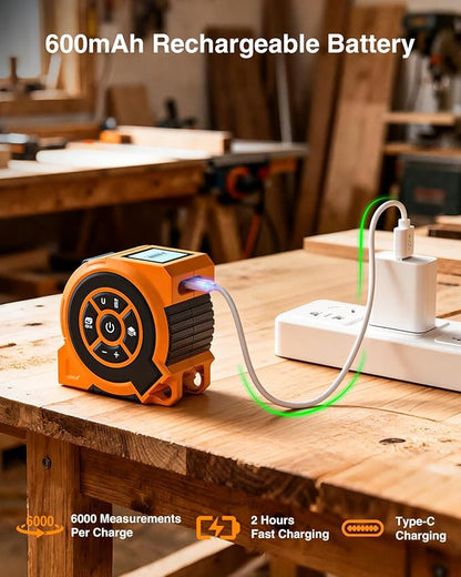 3-in-1 Digital Laser Tape Measure 328Ft Rechargeable Measuring Tool & 16Ft Auto-Lock Tape Measure Movable Magnetic Hook with Area/Volume/Pythagorean, Ft/in/M/Ft+in for Construction, Woodworking, Home