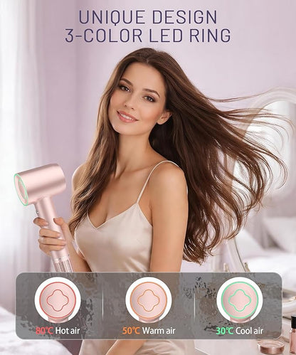 Cosy Companions High-Speed Ionic Hair Dryer, 150000 RPM Brushless Motor for 2-5 Min Fast Drying, Low Noise Blow Dryer Reduces Frizz & Heat Damage, Lightweight Hair Dryer with Diffuser & Nozzle, Pink