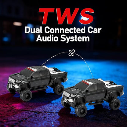 WSTER WS-X65 Pickup Truck Replica Bluetooth Speaker – HD Sound, FM Radio, TWS Stereo, LED Party Lights, USB/TF Playback, Built-in Mic – Cool Portable Car Design Speaker for Outdoors & Home (Black)