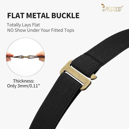 JASGOOD Women No Show Stretch Belt Elastic Web Strap Belt with Flat Buckle for Jeans Pants Dresses