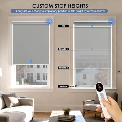 Motorized Roller Blinds with Remote Control & Solar Panel - 100% Blackout Smart Blinds, Automatic, Cordless, Electric Shades - Compatible with Alexa - Gray