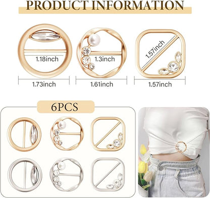 T-Shirt Clips 9 PCS, Clothes Corner Knotted Button, Fashion Alloy Pearl Rhinestone Circle Clip Buckle Round Shirt Silk Scarf