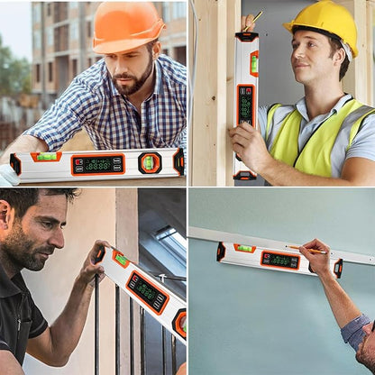 eOUTIL 15.7-Inch Digital Torpedo Level & Angle Finder – IP54 Waterproof Inclinometer with Backlit LCD, V-Groove Magnetic Base, 0.1° Accuracy – for Construction, Woodworking, Metalworking（Orange)