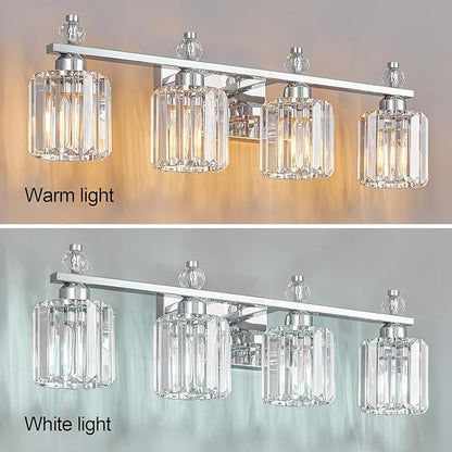 FDPBY Bathroom Vanity Lights 4-Light Chrome Modern Crystal Vanity Light Fixtures Over Mirror Crystal Bathroom Vanity Lighting Fixtures