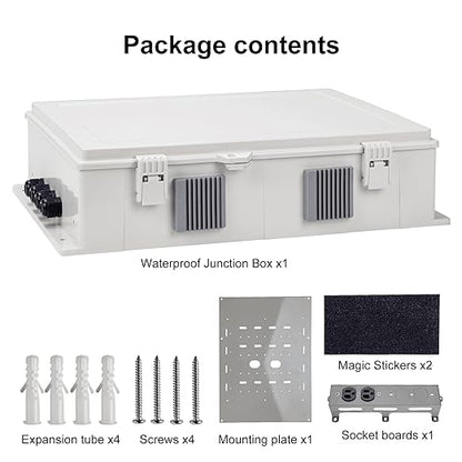 Namunanee Outdoor Electrical Junction Box with High Power Outlet, ABS Water Resistant Enclosure with Internal Mounting Panel & Hinged Cover. (18.1" H* 12.6" L* 4.3" W & Outlet)