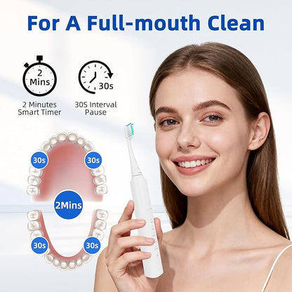 SEIGA Sonic Electric Toothbrush for Adults,5 Cleaning Modes & 3 Intensities,Rechargeable Smart Toothbrush with 2 Brush Heads,Built-in 2 Min Smart Timer,IPX7 Waterproof,One Charge for 60 Days