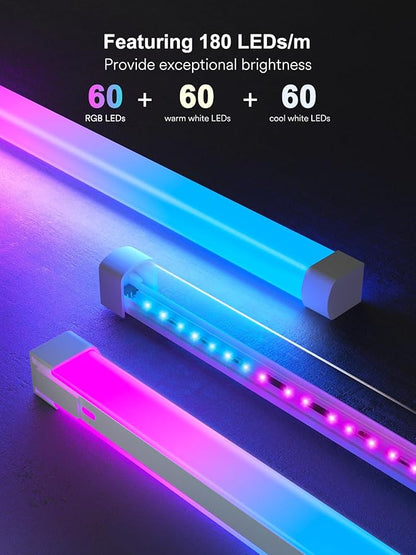 Smart LED Strip Lights with Covers 16.4ft, ‎RGB+WW+CW Strip Light Compatible with Alexa, Cove Lighting with Diffuser Channel, Decor for Under Cabinet, Skirting Lines, Bedroom, Studio