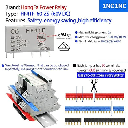 Electromagnetic Relay 60V DC/AC SPDT Converting 110V Through Socket 6A with LED Indicator, Socket Base, DIN Rail, Ultra Thin 6.2mm, UL/CE/VDE Certification