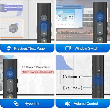 2 in 1 USB Type C Presentation Clicker with Laser Pointer, Wireless Presenter for PowerPoint Presentation PPT Clicker, 2.4GHz Presenter Remote Slide Advancer with Bright Red Laser Pointer