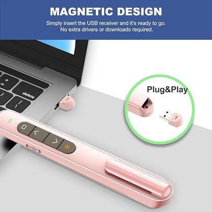 QUI Presentation Clicker for PowerPoint, RF 2.4GHz USB Wireless Presenter Remote with Volume Control, PowerPoint Clicker Slide Advancer for Mac, Windows, Laptop, Keynote