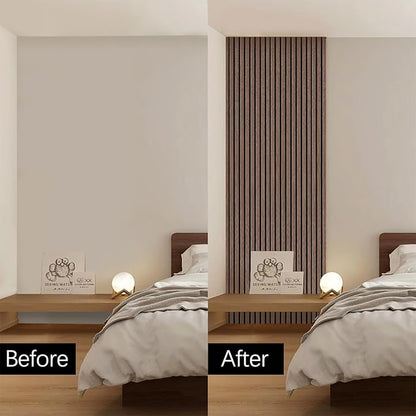 ARMURO Wall Panels for Interior Wall Decor - Wood Slat Wall Panel Samples Pack (4PCS) - Wall Decor Natural Oak/Walnut/Oak (Grey)/Smoked Wood Wrapped Soundproof Wall Panels