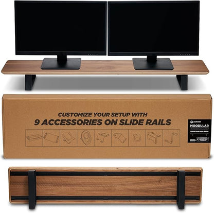 ULTRARM Moodular Wooden Monitor Stand 45.6” (116cm) Large Desk Organizer with Metal Slide Rails for Drawer, Tray, Laptop, Tablet, Phone & Headphones Customizable Riser for Organized Workspace Walnut