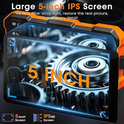 Epicmate Triple Lens Sewer Inspection Camera-Endoscope Camera with Light 50 ft, 5" IPS Sewer Snake Camera with Lights 1080P Industrial Borescope, IP67 Waterproof Plumbing Pipe Snake Camera(32G Card)