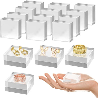 SAMYUCHO Acrylic Base 16 Pieces Acrylic Blocks for Display 2 X 2 X 1 Inch Square Riser Display Stands Trophy Base Pedestal Stands Clear Cube for Trophy Jewelry Props Food Party Crafts