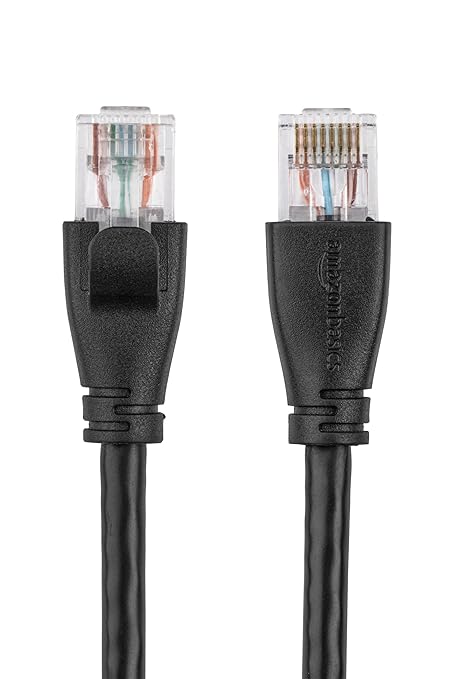 Amazon Basics RJ45 Cat 6 Ethernet Patch Cable for PC, TV, Tablet, Router, Printer, 1Gpbs Transfer Speed, Gold-Plated Connectors, 5 Foot, Black