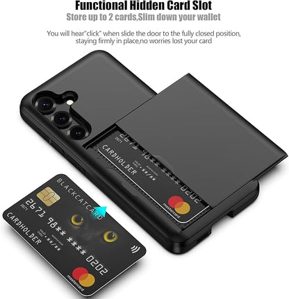 Nvollnoe for Samsung Galaxy S25 Case with Card Holder Dual Layer Heavy Duty Protective Case Hidden Card Slot Slim Wallet Cover for Samsung S25 6.2''(Black)