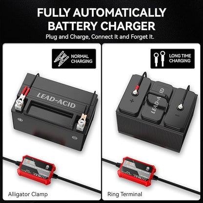 [3-Pack] 1000mA Car Battery Charger, FOVAL 12V Fully Automotive Battery Charger Maintainer, Trickle Charger, Float Charger and Desulfator for Motorcycle, ATV Car Lawn Mower and Lead Acid Batteries