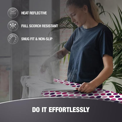 COTTY HOME Extra Thick Ironing Board Covers with Pad Standard Size 15x54, Snug Fit Adjustable Drawstring Tightening with Stopper, Heat Reflective Coating, Nose Pocket and Fastener Straps, Polka Dots