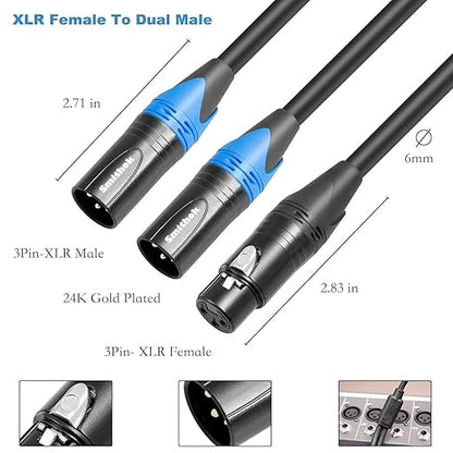 Smithok 2pack XLR Y Splitter Cable,Female to Dual Male Y Cable (XLR Splitter 1 Female to 2 Male),Balanced Microphone Splitter Cord Audio Adaptor - 1.6ft /0.5m