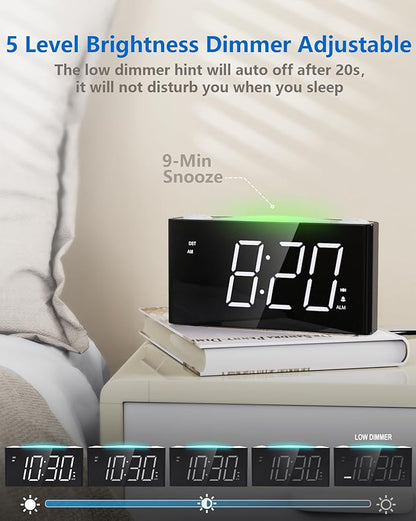 Vibrating Alarm Clock with Bed Shaker for Heavy Sleepers, Beside Clock with Night Light for Bedrooms, 2 USB Chargers,Large LED Display with Dimmer,Snooze 12/24H DST, Battery Backup