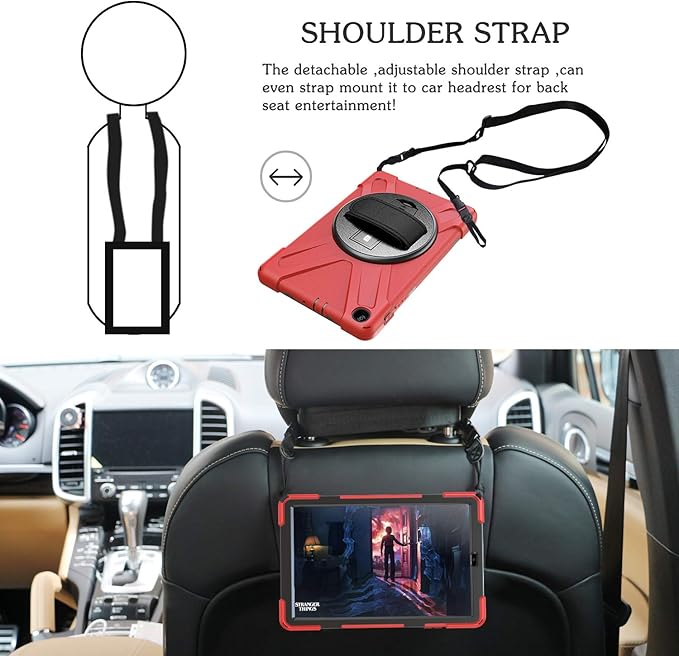 BRAECN Case for Samsung Galaxy Tab A 10.1 2019，Shockproof Protective Case with Carrying Shoulder Strap and Rotatable Kickstand/Handle Hand Strap for Galaxy Tab A 10.1 2019 SM-T510/SM-T515 -Red