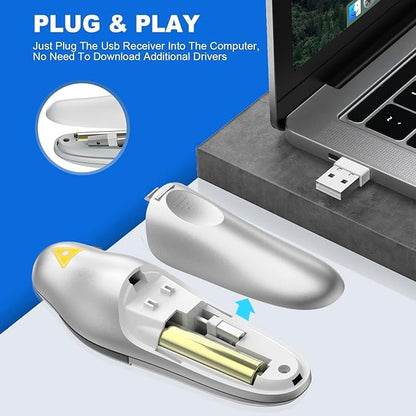 QUI Presentation Clicker Wireless Presenter Remote Clicker for PowerPoint Presentation Remote, PowerPoint Slide Advancer for Mac/Windows/Linux, Google Slide/PPT/Keynote, USB A&C, Silver