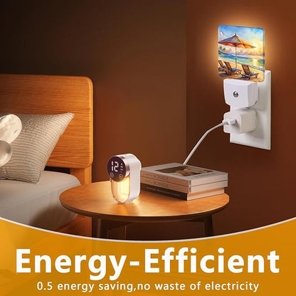 GANTINIR Watercolor Ocean Beach Sunrise Night Light, Plug-into Lounger Nightlight White LED Lamp, Energy Efficient Decor Desk Lamp for Bedroom Hallway Stairs Bathroom