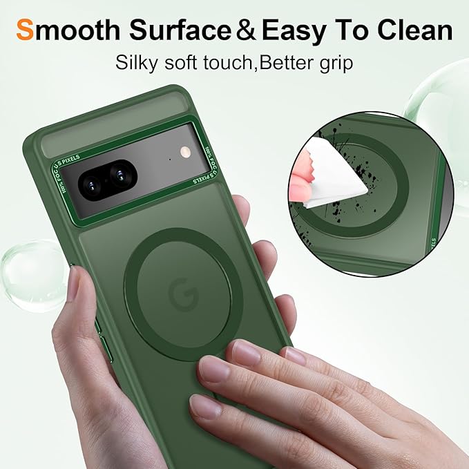 Magnetic for Google Pixel 7 Case, [Military Grade Drop Protection] [Compatible with MagSafe] Shockproof Slim Translucent Matte Anti-Slip for Women Girls Men Case, Forest Green