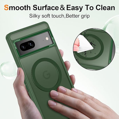 Magnetic for Google Pixel 7 Case, [Military Grade Drop Protection] [Compatible with MagSafe] Shockproof Slim Translucent Matte Anti-Slip for Women Girls Men Case, Forest Green