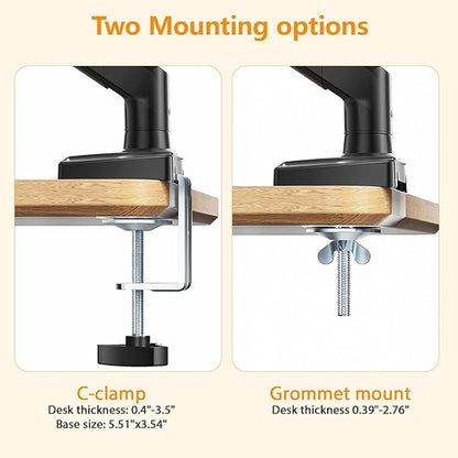 XEVKZO Single Monitor Arm - Gas Spring Monitor Stand for 13 to 34 Inch Screens, Adjustable VESA Mount with C-Clamp & Grommet Base, Full Motion (Tilt, Swivel, Rotation), Supports 4.4-22 lbs