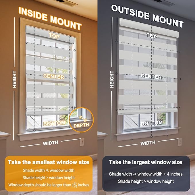 MUSCLEAREA Motorized Blinds with Remote, Cordless Automatic Zebra Shades, Smart Blind for Windows, Grey, 27 x 72