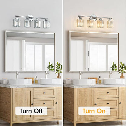 FDPBY Modern 4 Light Crystal Vanity Light, Chrome Vertical Bathroom Light Fixture Over Mirror for Dressing Table Sink, Compatible with Dimmable Bulbs (Bulbs Not Included)