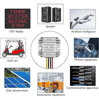 Voltage Regulator Reducer DC 8V ~ 40V to 12V 3A 36W Converter- DC 36V 24V 18V to 12V Step Down Up Converter Regulator Waterproof Module Transformer for Golf Cart Club Car